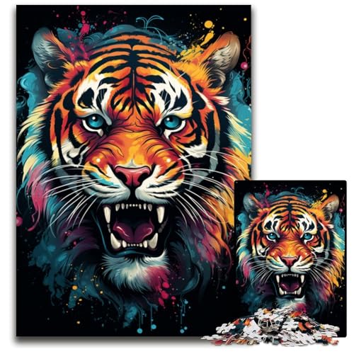Wildes Gemälde Feuertiger Puzzle für Erwachsene 1000 Teile Unmögliches Puzzle für Erwachsene Denkspiel für Teenager 1000 Teile (75 x 50 cm) von ABKXDMZK