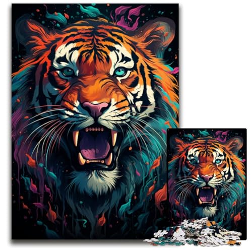 Wildes Gemälde exotischer Tiger 1000 teiliges Puzzle für Erwachsene Holzpuzzle anspruchsvolles Denkspiel Familienaktivität Heimdekoration 1000 Teile (75 x 50 cm) von ABKXDMZK