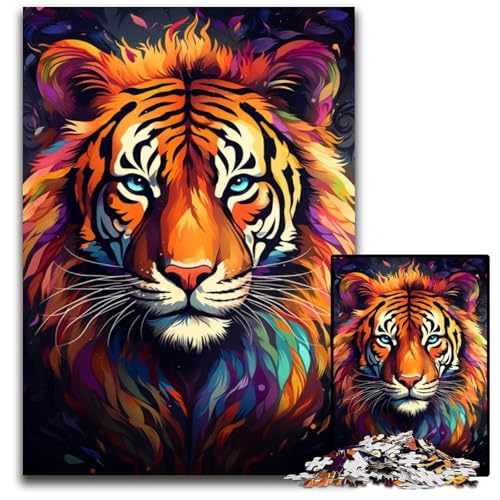 Wildes Gemälde exotischer Tiger 1000 teiliges Puzzle für Erwachsene Holzpuzzle für Erwachsene interaktives Familienspiel Familienaktivitätsspiel 1000 Teile (75 x 50 cm) von ABKXDMZK