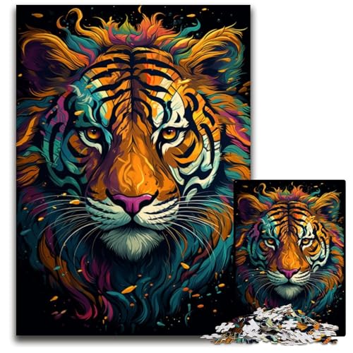 Wildes Gemälde exotischer Tiger 1000 teiliges Puzzle für Erwachsene Holzpuzzle für Erwachsene interaktives Familienspiel Familienaktivitätsspiel 1000 Teile (75 x 50 cm) von ABKXDMZK