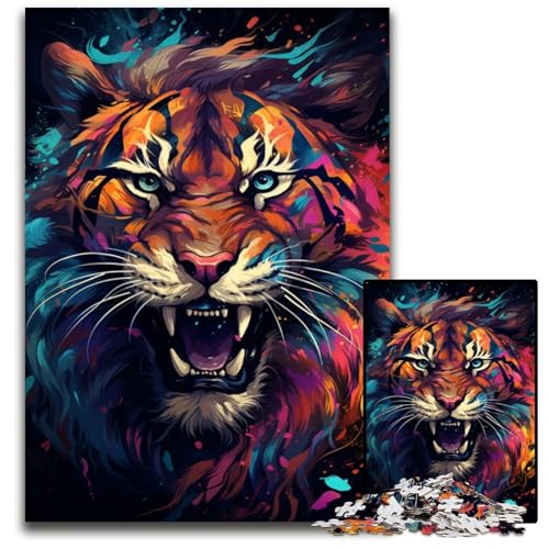 Wildes Gemälde exotischer Tiger 1000 teiliges Puzzle für Erwachsene Puzzles für Erwachsene für Teenager Familienspieleabend hirnfordernde Geschenkidee 1000 Teile (38 x 26 cm) von ABKXDMZK