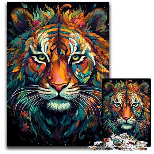 Wildes Gemälde exotischer Tiger Puzzle 1000 Teile Holzpuzzle für Teenager Familienspieleabend hirnfordernde Geschenkidee 1000 Teile (75 x 50 cm) von ABKXDMZK