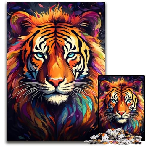 Wildes Gemälde exotischer Tiger Puzzle 1000 Teile für Erwachsene Puzzle für Erwachsene anspruchsvolles Denkspiel für Teenager Spaß für den Familienspieleabend 1000 Teile (38 x 26 cm) von ABKXDMZK