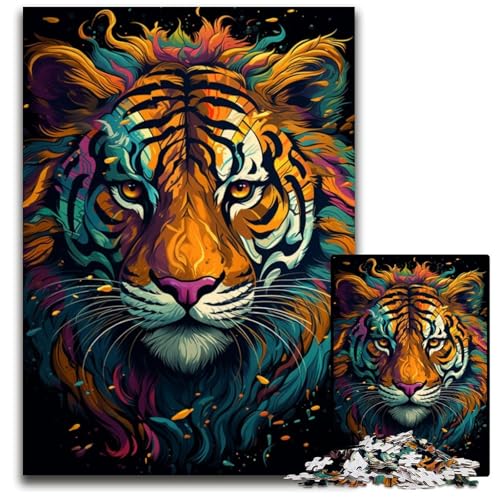 Wildes Gemälde exotischer Tiger Puzzle 1000 Teile für Erwachsene Puzzle für Erwachsene anspruchsvolles Denkspiel für Teenager Spaß für den Familienspieleabend 1000 Teile (38 x 26 cm) von ABKXDMZK
