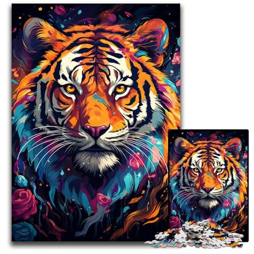 Wildes Gemälde exotisches Tiger Puzzle 1000 Teile für Erwachsene Holzpuzzle für Erwachsene Eltern Partner Freunde Alter 1000 PCS (75 x 50 cm) von ABKXDMZK
