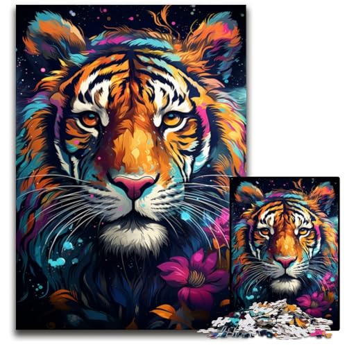 Wildes Tiger Gemälde 1000 teiliges Puzzle Holzpuzzle für Erwachsene für Teenager und Familien perfekte DIY Dekoration und knifflige Herausforderung 1000 Teile (75 x 50 cm) von ABKXDMZK