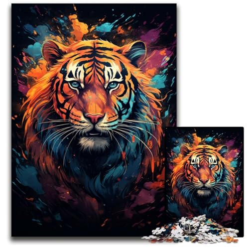 Wildes Tiger Gemälde Puzzle 1000 Teile schwierige Puzzles für Erwachsene interaktives Familienspiel Gehirn Herausforderung Lernspielzeug 1000 Teile (75 x 50 cm) von ABKXDMZK
