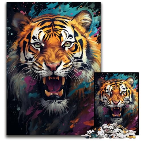 Wildes Tiger Gemälde Puzzle für Erwachsene 1000 Teile schwierige Puzzles für Erwachsene farbenfrohe Heimdekoration und interaktives Familienspiel 1000 Teile (75 x 50 cm) von ABKXDMZK