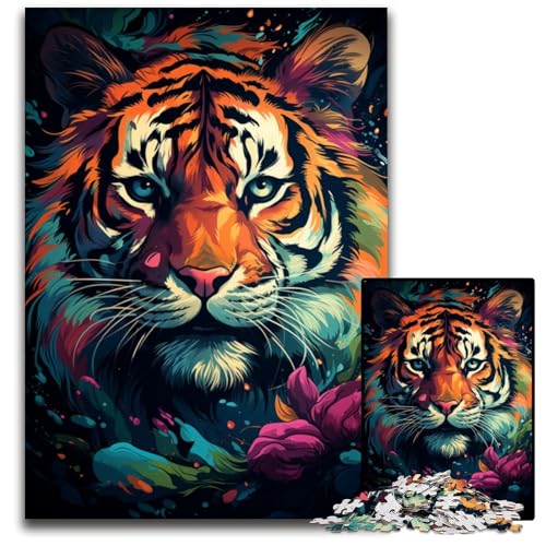 Wildes Tiger Gemälde Puzzle für Erwachsene 1000 teiliges Holzpuzzle für die Heimdekoration ideales Weihnachts und Neujahrsgeschenk für Teenager 1000 PCS (75 x 50 cm) von ABKXDMZK