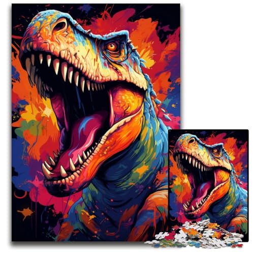 Wildes buntes Dinosaurier Puzzle mit 1000 Teilen für Erwachsene Holzpuzzle für Erwachsene Geburtstage und Feiertage 1000 Teile (75 x 50 cm) von ABKXDMZK