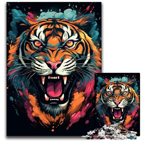 Wildes buntes Tiger Puzzle mit 1000 Teilen Puzzle für Erwachsene anspruchsvolles Denkspiel entspannendes Spielzeug für Teenager 1000 Teile (38 x 26 cm) von ABKXDMZK