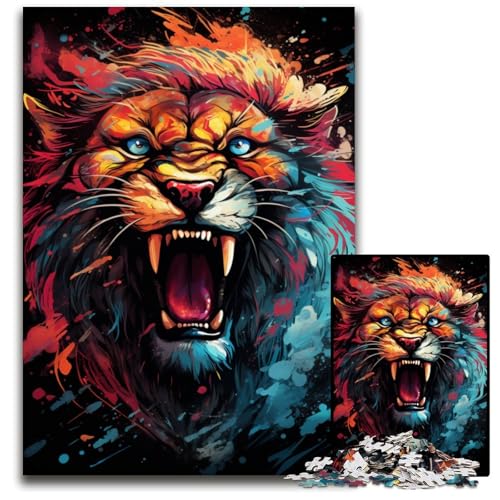 Wildes farbenfrohes Löwen Puzzle für Erwachsene 1000 teiliges Holzpuzzle für die Heimdekoration ideales Weihnachts und Neujahrsgeschenk für Teenager 1000 Teile (75 x 50 cm) von ABKXDMZK