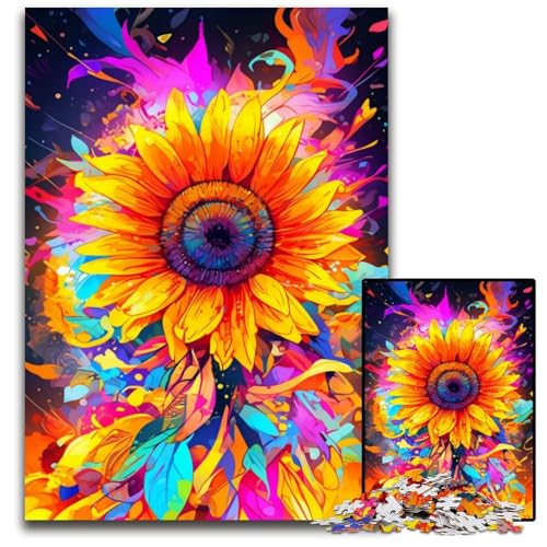 Wunderschönes Sonnenblumen Puzzle mit 1000 Teilen für Erwachsene Holzpuzzle für Erwachsene Eltern Partner Freunde Alter 1000 Teile (75 x 50 cm) von ABKXDMZK