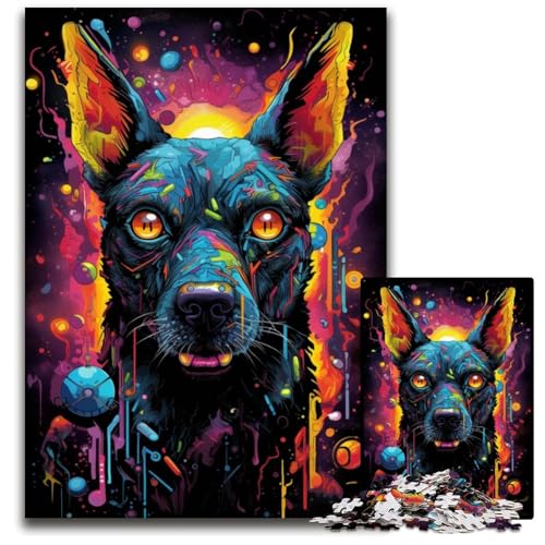 Zukünftiges farbenfrohes psychedelisches Dobermann Puzzle 1000 Teile Papierpuzzle für Teenager Familienspieleabend hirnfordernde Geschenkidee 1000 Teile (38 x 26 cm) von ABKXDMZK