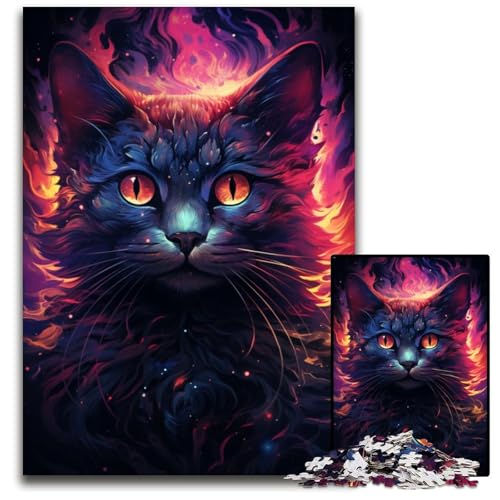 Zukünftiges farbenfrohes psychedelisches Katzen Puzzle 1000 Teile Holzpuzzle für Erwachsene für Teenager und Familien perfekte DIY Dekoration und knifflige Herausforderung 1000 Teile (75 x 50 cm) von ABKXDMZK