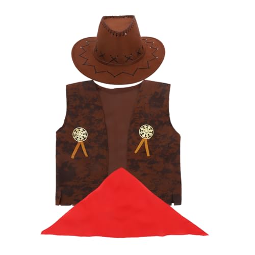 ABOOFAN 1 Satz Cowgirl Kostüm Set für Mädchen Teiliges Western Outfit mit Bandanna Weste und Hut für Halloween Karneval und Rollenspiele im Wilden Westen von ABOOFAN