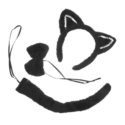 ABOOFAN 1 Satz Funkelndes Katzenohren Stirnband mit Plüschschwanz und Fliege für Halloween Cosplay Events Vielseitiges Accessoire für Rollenspiele und Partys von ABOOFAN