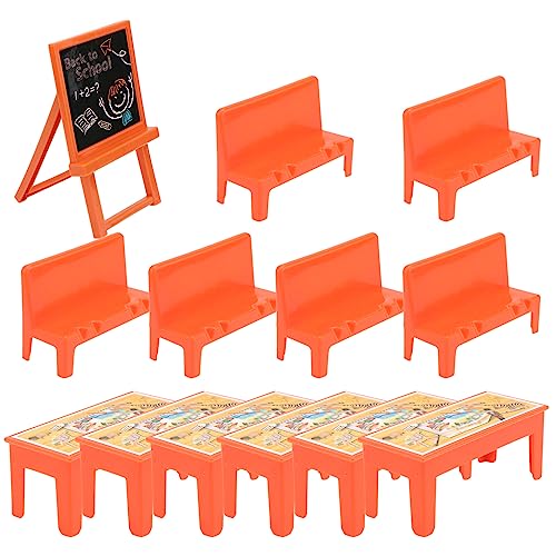 ABOOFAN 13-Teiliges Miniatur-Klassenzimmer-Möbelzubehör Kunststoff-Puppenhaus-Schreibtisch Und Stuhl Tafelmodell Mini-Klassenzimmer-Schreibtisch-Zubehör von ABOOFAN