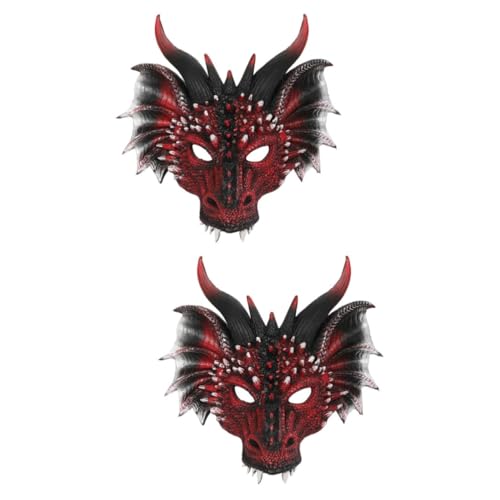 ABOOFAN 2 Stück Schwarze Rote Drachenmaske Halloween Drachen Cosplay Masken Hexenkostüm Für Frauen Maskerademaske Für Männer Drache Halbgesichtsmaske Für Frauen Freche Schreckliche von ABOOFAN