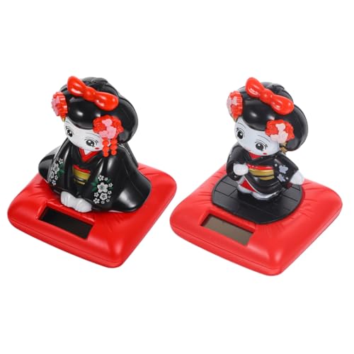 ABOOFAN 2 Stück Solar Betriebene Kimono Puppen Tanzende Wackelkopf Figuren Langlebiges Sicheres Auto Armaturenbrett Ornament Wiederverwendbar Kreative Dekoration für Innenräume von ABOOFAN
