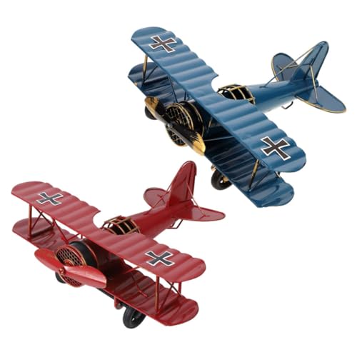 ABOOFAN 2 Stück Teiliges Retro Flugzeug Modell aus Robustem Vintage Dekoration für Büro Zuhause und Restaurant Stabiles Platzsparendes Desktop Ornament in Rot und Blau von ABOOFAN