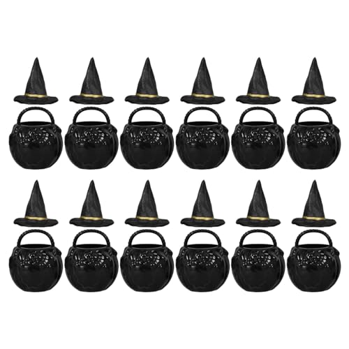 ABOOFAN 24 Stück Halloween-Mini-Hexenhüte Und -Kessel Zum Basteln Künstliches Miniatur-Zaubererspielzeug Für Puppenhaus-Süßes Oder Saures Partygeschenke Weindekoration von ABOOFAN