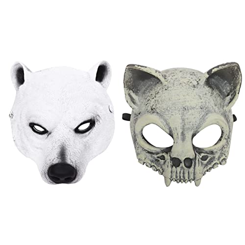 ABOOFAN 2Pcs Japanische Halloween- Masken Bärenmasken Tierkopfmasken Schädelmasken Katzenmasken Japanische Cosplay- Masken Pu Skelett Halbmasken für Halloween- Kostüm von ABOOFAN
