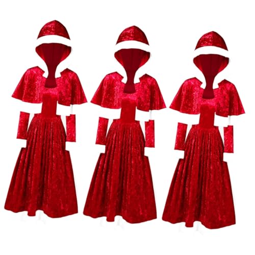 ABOOFAN 3 Sätze Weihnachten Langarm Mädchen-Outfits Kleider Weihnachtsmann-Kleid festliches Partykleid Cosplay-Kleid Weihnachtskostüm Abschlussball Kleidung Mantel Polyester (Polyester) von ABOOFAN