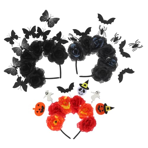 ABOOFAN 3 Stück Halloween Haarreifen für Erwachsene und Leichte mit Fledermaus Spinne Gespenst Motiv Vielseitige Bequeme Kopfschmuck Accessoires für Party Cosplay Fest von ABOOFAN