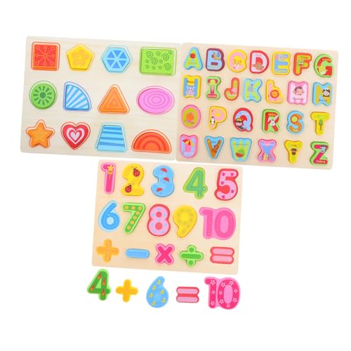 ABOOFAN 3 Stück Teiliges Holzpuzzle für Kleinkinder Alphabet Zahlen und Formen Sortierspiel Montessori Lernspielzeug für Vorschule für Jungen und Mädchen zu Geburtstag und Feiertagen von ABOOFAN