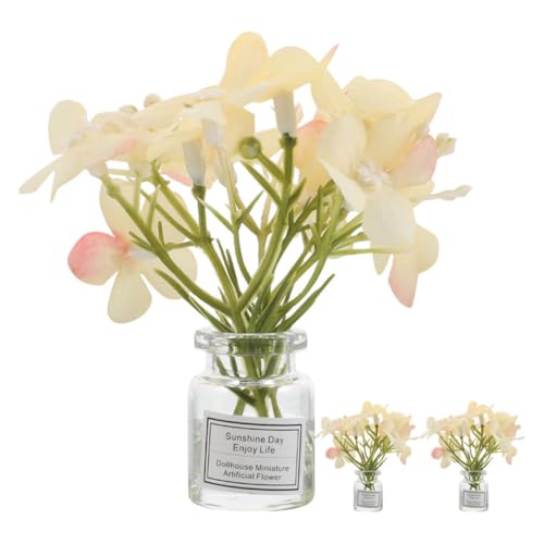 ABOOFAN 3-Teiliges Miniatur-Puppenhaus-Zubehör: Mini-Blumenmodell Winzige Kunstblumen In Vase Für Puppenhaus Garten Mikro-Landschaftsdekoration Hellgelb von ABOOFAN