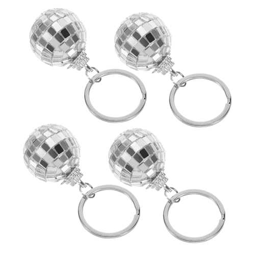 ABOOFAN 4 Stück Disco Ball Schlüsselanhänger Glänzende Dekoration für Taschen Rucksäcke Handys Silberne Hängende Ornamente für Partys und Alltägliche Nutzung von ABOOFAN