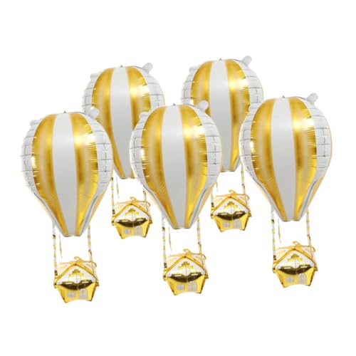 ABOOFAN 5 Stück Aluminium Folienballons Hot Air Balloon Teiliges Lebensechte Heißluftballon Form Robustes Material Goldfarben Party und Geburtstagsdeko Festliche Kinderzimmerdekoration von ABOOFAN