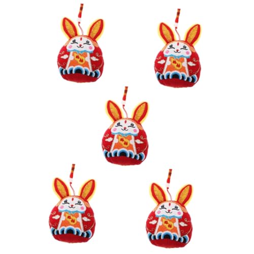 ABOOFAN 5st Wufu-Kaninchen-verzierung Spielzeug Plüschkaninchen Hängende Verzierung Chinesische Neujahrskaninchenpuppe Jahr Der Hasenpuppen Furret-plüsch Pp Baumwolle Tier Ornament von ABOOFAN