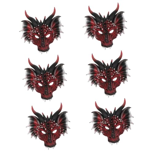 ABOOFAN 6 Stück Schwarze Rote Drachenmaske Drachenschädelmasken Mit Hörnern Drachenparty Masken Halloween Drachenmasken Horrormasken Schwarzer Anzug Karnevalsmaske Pu von ABOOFAN