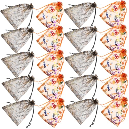 ABOOFAN 60stücke Spinnen-netztaschen Halloween Party Kordelzugbeutel Für Süßigkeiten Bonbons Snacks Mit Drucke Transparente Mesh-geschenktaschen Für Halloween Feste von ABOOFAN