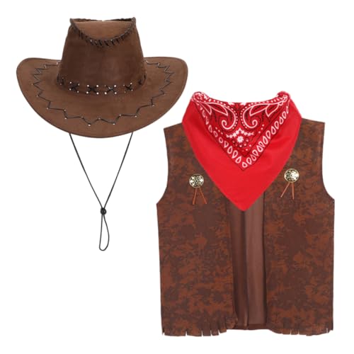 ABOOFAN Cowboy Kostüm Teilig Braune Weste Hut Halstuch Western Verkleidung für Mädchen Jungen Karneval Fasching Mottoparty ABOOFAN Cowboy Kostüm Teilig Braune Weste Hut Halstuch Western Verkleidung für Mädchen Jungen Karneval Fasching Mottoparty von ABOOFAN