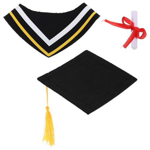 ABOOFAN Graduationsoutfit für Plüschtiere Abschlusskleidung für Bären mit Hut Gown und Zertifikat Großes Set mit Gelbem Schal und Quasten als Souvenir zur Abschlussfeier von ABOOFAN