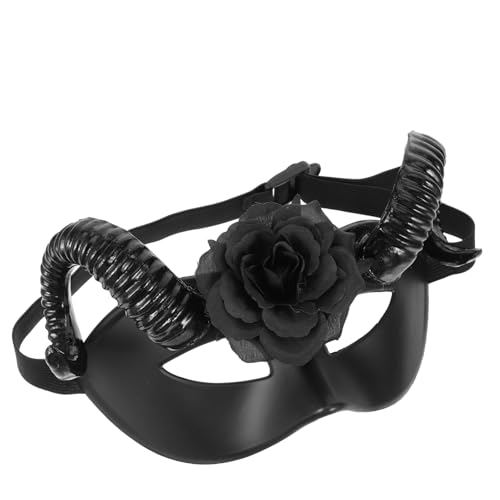 ABOOFAN Hörnermaske Blumen Cosplay-Maske mit Schafschädel Maskerade Tiermaske Halloween-Ziegenmaske Widderhörner-Maske Cosplay-Gesichtsmaske Cosplay-Schädelmaske Plastik Schwarz von ABOOFAN