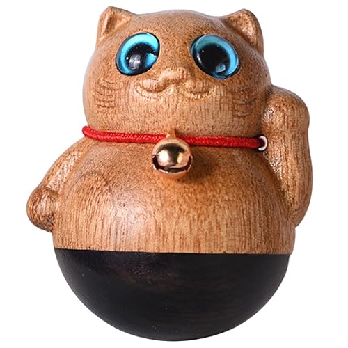 ABOOFAN Holzschnitzerei Auto Ornament Mini Auto Dekoration Glocke Glückskatzen Statue Katzenfigur Plüsch Kind Mikro Heim Auto Tiere Katzen Auto von ABOOFAN