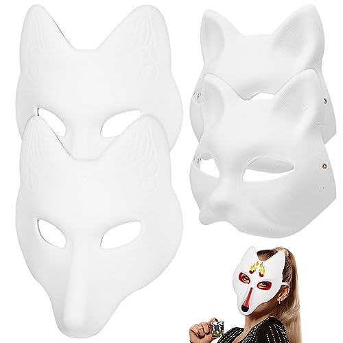 ABOOFAN Katzenmaske Therian-Masken: 4 Stück Diy-Masken Aus Weißem Papier Bemalbar Weiße Fuchsmasken Leere Maskerade-Masken Tier-Verkleidungsmasken Für Kostüme Cosplay-Zubehör von ABOOFAN