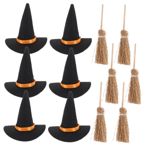 ABOOFAN Mini Hexenhut und Besen Set Kompakte Halloween Dekoration für DIY Basteln Tisch und Regaldekor Robuste und Stoffmaterialien Vielseitig für Party und Büro von ABOOFAN