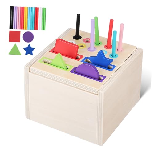 ABOOFAN Montessori Holzspielzeug Farb und Formsortierer mit Münzschlitz Sicheres Langlebiges Lernspielzeug aus Naturholz für Kleinkinder Hand Auge Koordination Farb und Formwahrnehmung von ABOOFAN