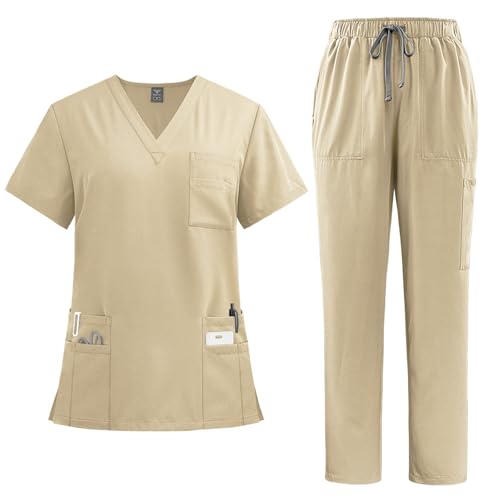 ABRTJCL Medizinische Berufsbekleidung Damen Herren V-Ausschnitt Schlupfkasack für Altenpflege Krankenpflege Unisex Medizinische Uniform beige ABRTJCL Medizinische Berufsbekleidung Damen Herren V-Ausschnitt Schlupfkasack für Altenpflege Krankenpflege Unisex Medizinische Uniform beige von ABRTJCL