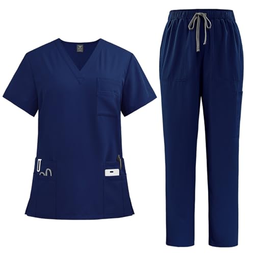 ABRTJCL Medizinische Berufsbekleidung Damen Herren V-Ausschnitt Schlupfkasack für Altenpflege Krankenpflege Unisex Medizinische Uniform blau ABRTJCL Medizinische Berufsbekleidung Damen Herren V-Ausschnitt Schlupfkasack für Altenpflege Krankenpflege Unisex Medizinische Uniform blau von ABRTJCL