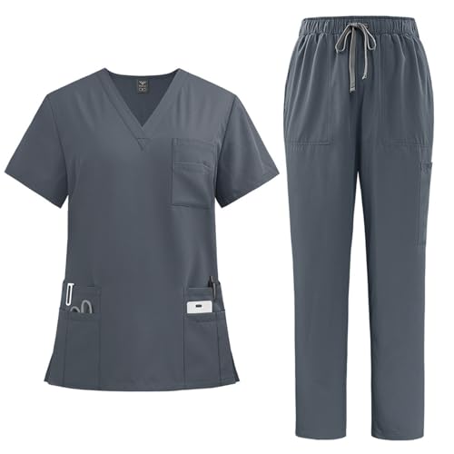 ABRTJCL Medizinische Berufsbekleidung Damen Herren V-Ausschnitt Schlupfkasack für Altenpflege Krankenpflege Unisex Medizinische Uniform grau ABRTJCL Medizinische Berufsbekleidung Damen Herren V-Ausschnitt Schlupfkasack für Altenpflege Krankenpflege Unisex Medizinische Uniform grau von ABRTJCL