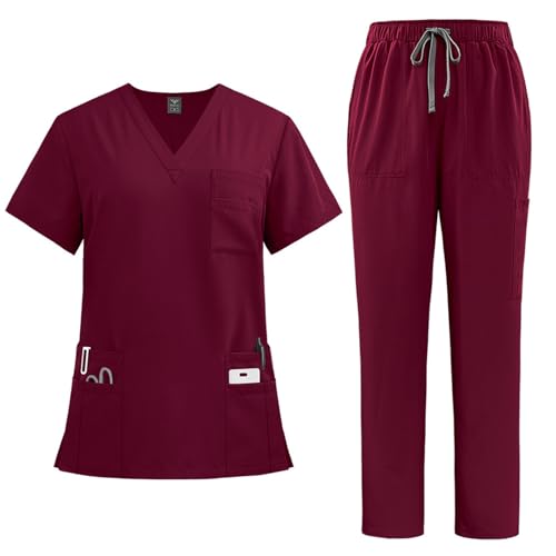 ABRTJCL Medizinische Berufsbekleidung Damen Herren V-Ausschnitt Schlupfkasack für Altenpflege Krankenpflege Unisex Medizinische Uniform rot ABRTJCL Medizinische Berufsbekleidung Damen Herren V-Ausschnitt Schlupfkasack für Altenpflege Krankenpflege Unisex Medizinische Uniform rot von ABRTJCL