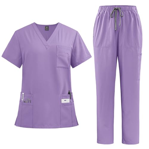 ABRTJCL Medizinische Berufsbekleidung Damen Herren V-Ausschnitt Schlupfkasack für Altenpflege Krankenpflege Unisex Medizinische Uniform violett ABRTJCL Medizinische Berufsbekleidung Damen Herren V-Ausschnitt Schlupfkasack für Altenpflege Krankenpflege Unisex Medizinische Uniform violett von ABRTJCL