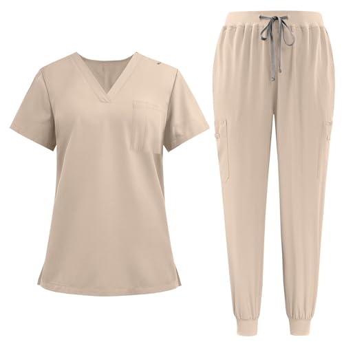 ABRTJCL Unisex Medizinische Uniform Krankenschwester Krankenhaus Berufskleidung mit Oberteil und Hose Pflege Kleidung Damen Medizinische Arbeitskleidung Damen Herren beige ABRTJCL Unisex Medizinische Uniform Krankenschwester Krankenhaus Berufskleidung mit Oberteil und Hose Pflege Kleidung Damen Medizinische Arbeitskleidung Damen Herren beige von ABRTJCL