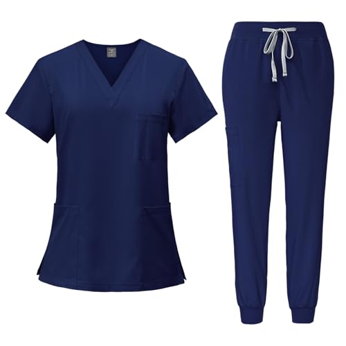ABRTJCL Unisex Medizinische Uniform Krankenschwester Krankenhaus Berufskleidung mit Oberteil und Hose Pflege Kleidung Damen Medizinische Arbeitskleidung Damen Herren blau ABRTJCL Unisex Medizinische Uniform Krankenschwester Krankenhaus Berufskleidung mit Oberteil und Hose Pflege Kleidung Damen Medizinische Arbeitskleidung Damen Herren blau von ABRTJCL